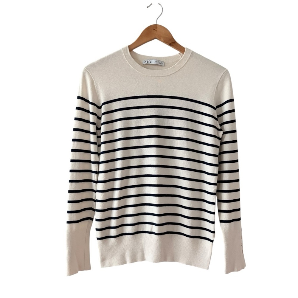 Zara Ivory and Dark Navy Stripe Sweater